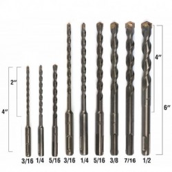 DRILLFORCE SDS Plus Rotary Drill Bits, 5/32 to 1/2, Masonry Drill Bits