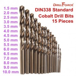 DRILLFORCE 15pcs Cobalt Drill Bits For Metal Wood Working M35 HSS Co Steel Straight Shank 1.5-10mm Twist Drill Bit Power Tools Drillforce